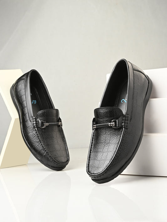 Premium Genuine Leather Textured Loafers for Men in Tan and Black