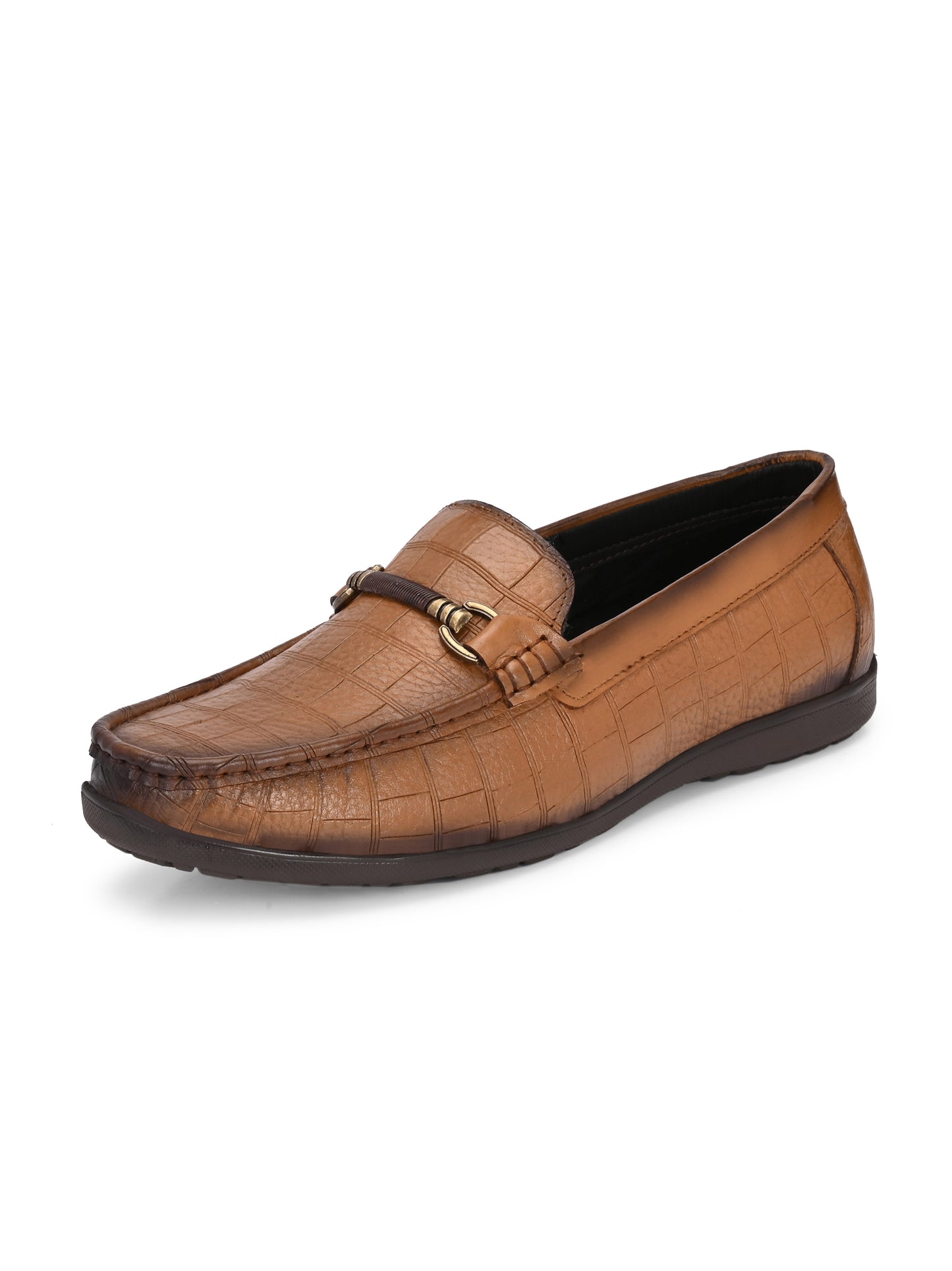 Premium Genuine Leather Textured Loafers for Men in Tan and Black
