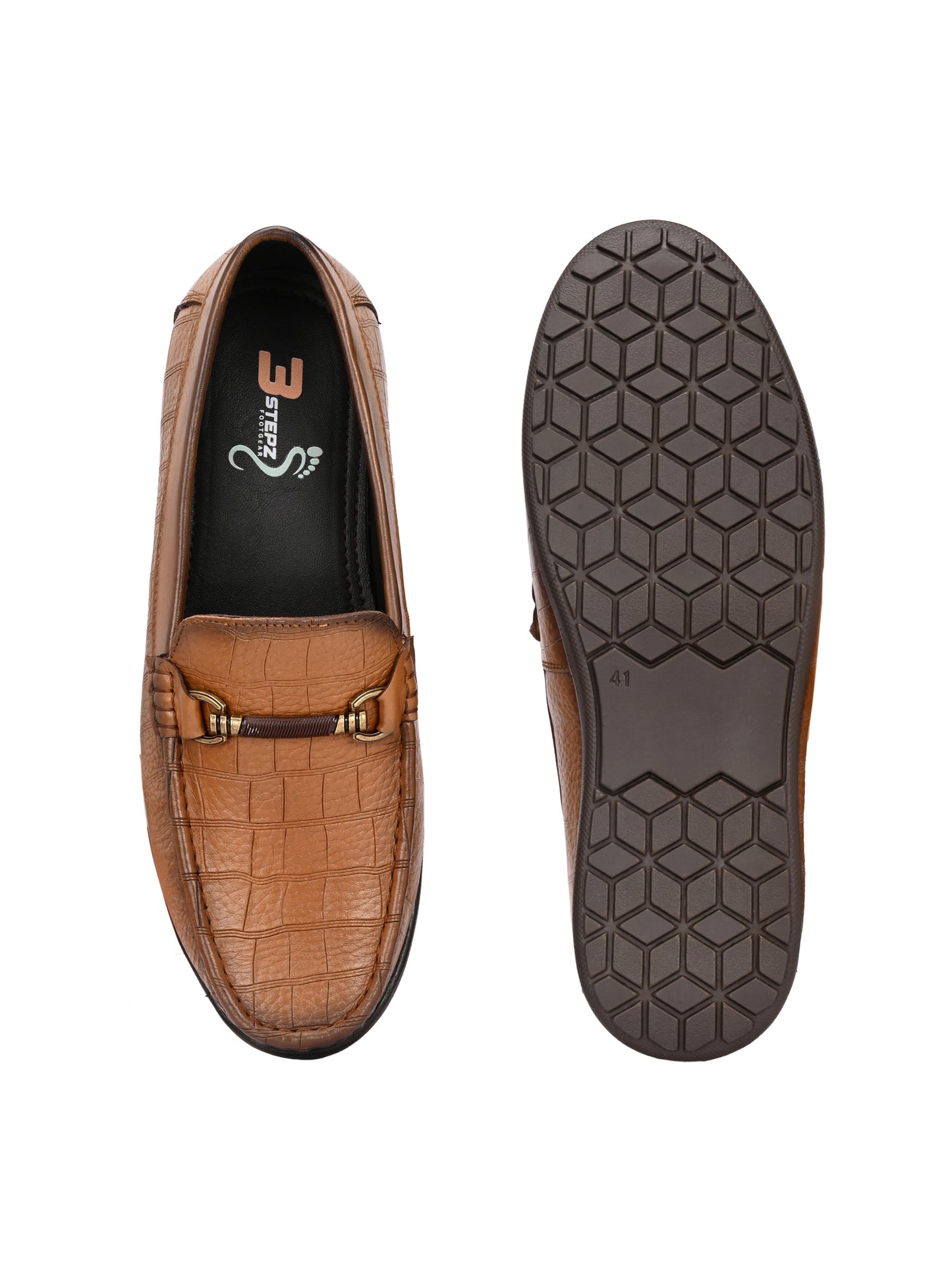 Premium Genuine Leather Textured Loafers for Men in Tan and Black