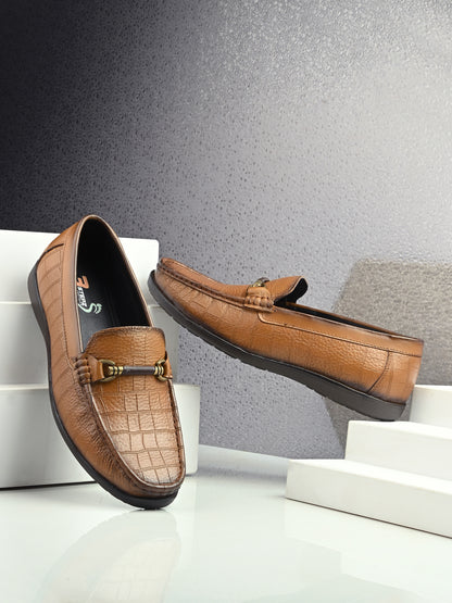 Premium Genuine Leather Textured Loafers for Men in Tan and Black