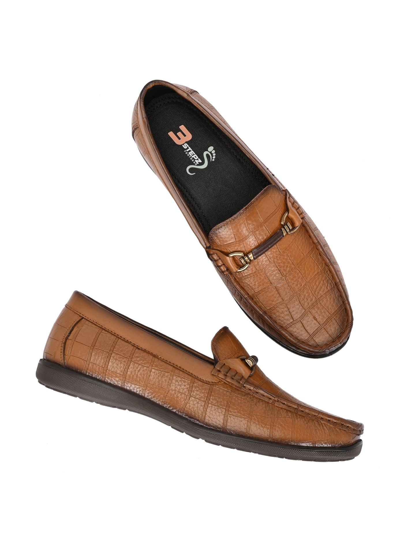 Premium Genuine Leather Textured Loafers for Men in Tan and Black