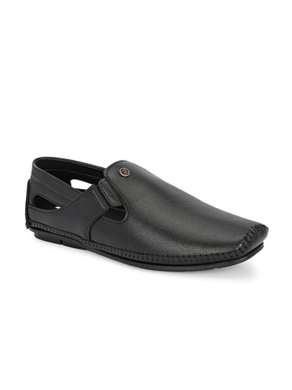 Men’s Premium Black Textured Sandal| Breathable Slip-On Casual Moccasins for Everyday Comfort