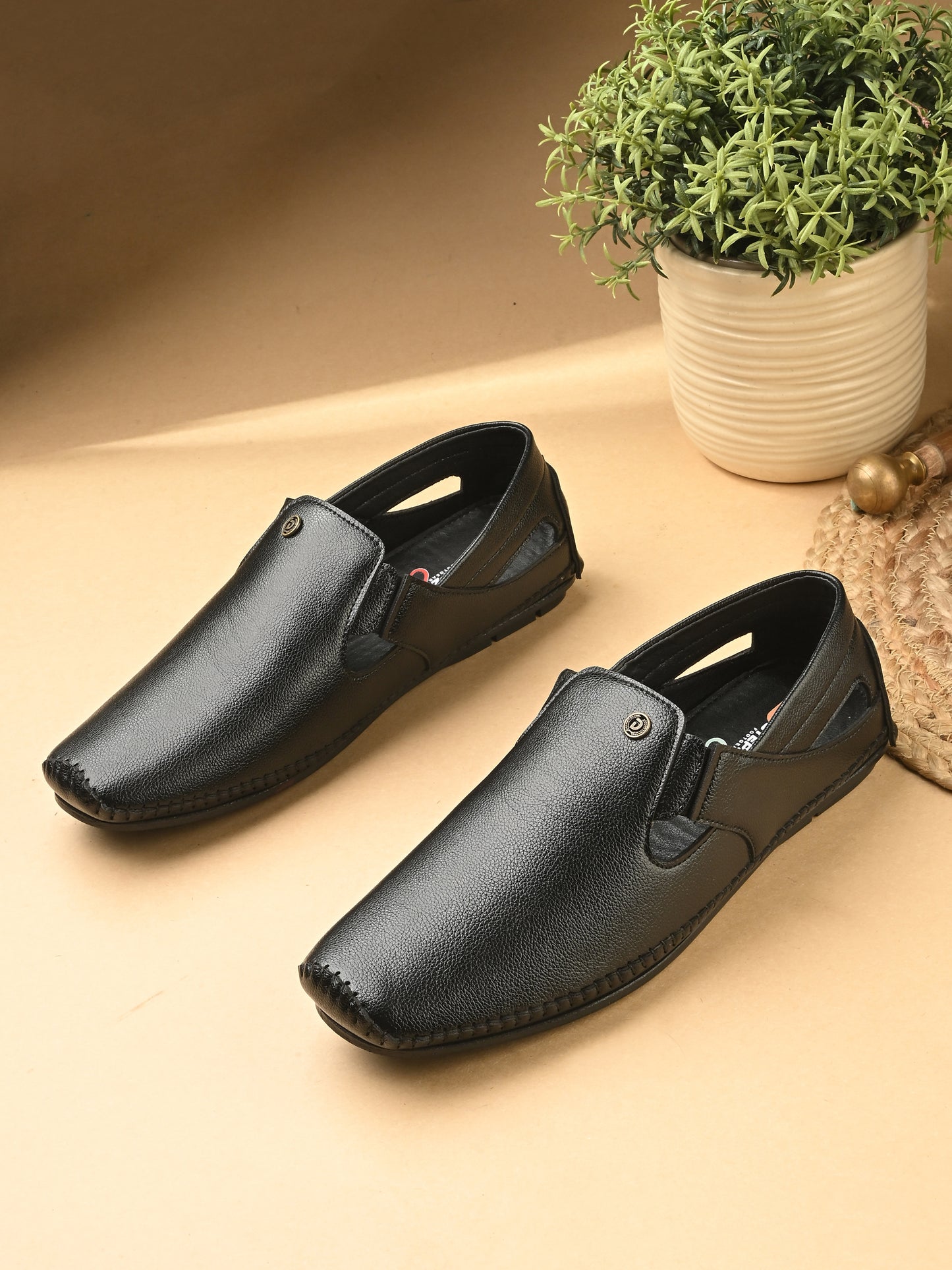 Men’s Premium Black Textured Sandal| Breathable Slip-On Casual Moccasins for Everyday Comfort