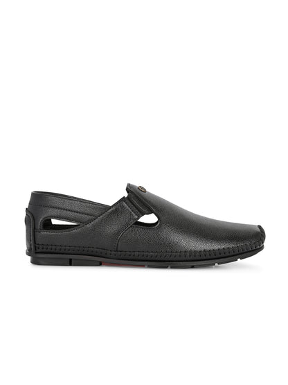 Men’s Premium Black Textured Sandal| Breathable Slip-On Casual Moccasins for Everyday Comfort