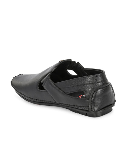 Men’s Premium Black Textured Sandal| Breathable Slip-On Casual Moccasins for Everyday Comfort