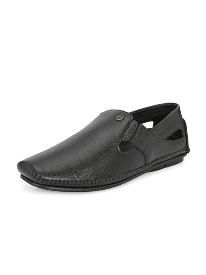 Men’s Premium Black Textured Sandal| Breathable Slip-On Casual Moccasins for Everyday Comfort