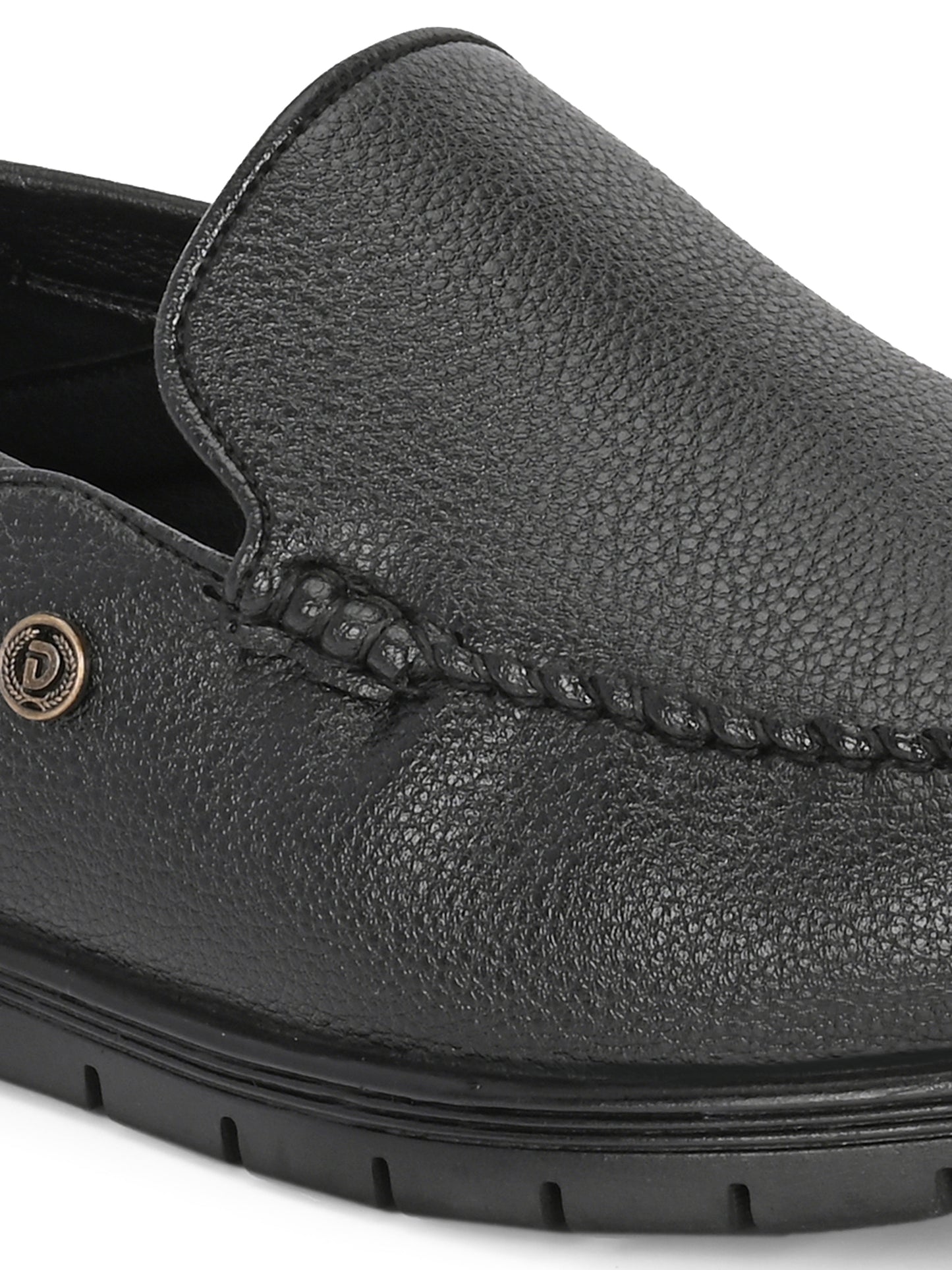 Men’s Premium Textured Leather Comfort Loafers | Elastic-Back Slip-On Moccasins in Jet Black for All-Day Wear