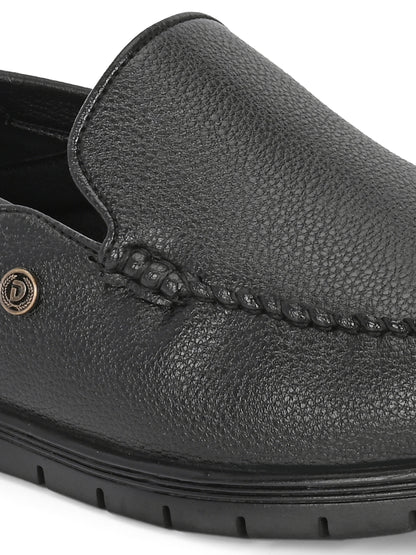 Men’s Premium Textured Leather Comfort Loafers | Elastic-Back Slip-On Moccasins in Jet Black for All-Day Wear
