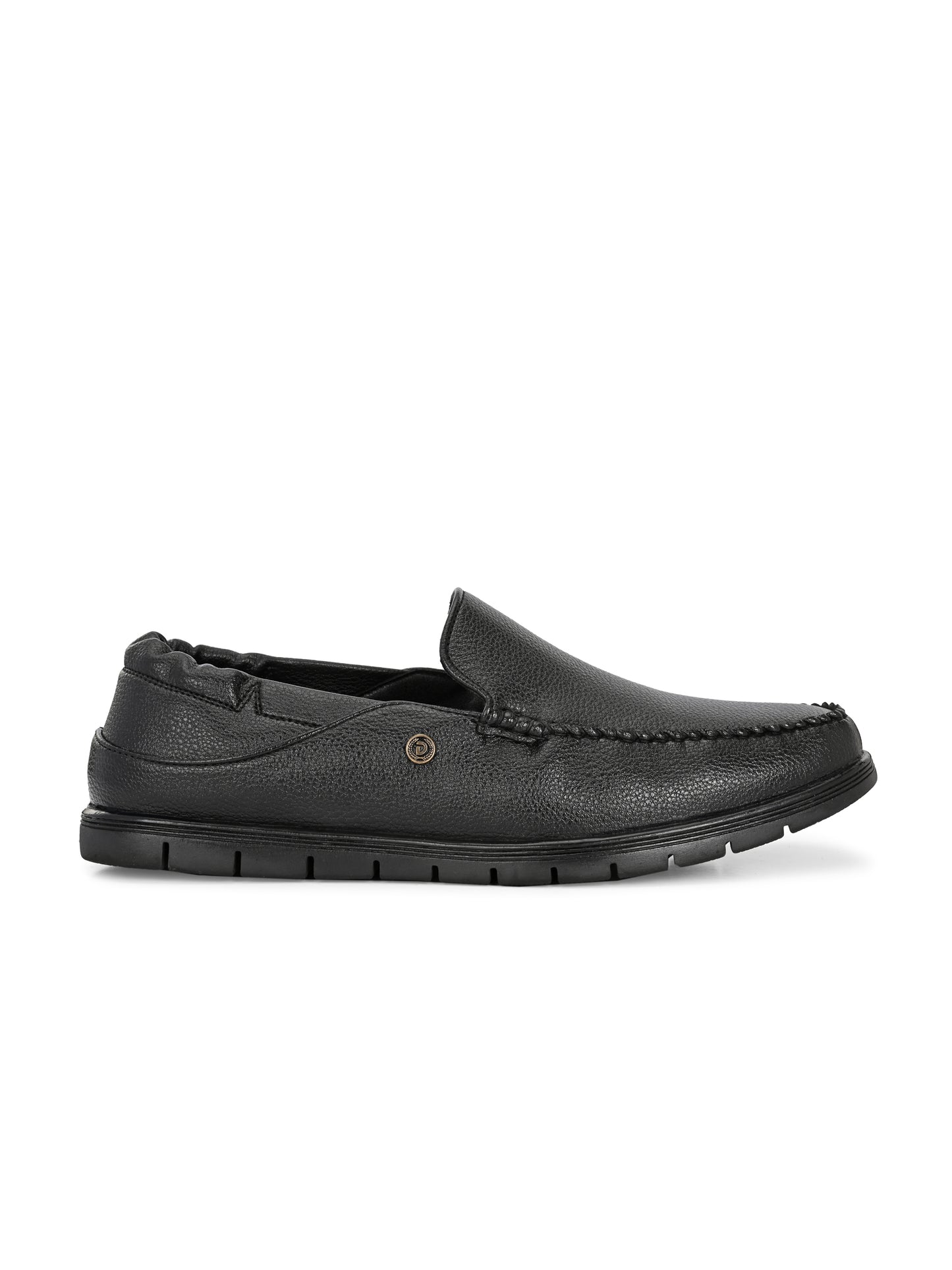 Men’s Premium Textured Leather Comfort Loafers | Elastic-Back Slip-On Moccasins in Jet Black for All-Day Wear