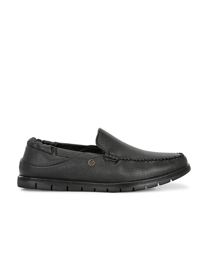 Men’s Premium Textured Leather Comfort Loafers | Elastic-Back Slip-On Moccasins in Jet Black for All-Day Wear