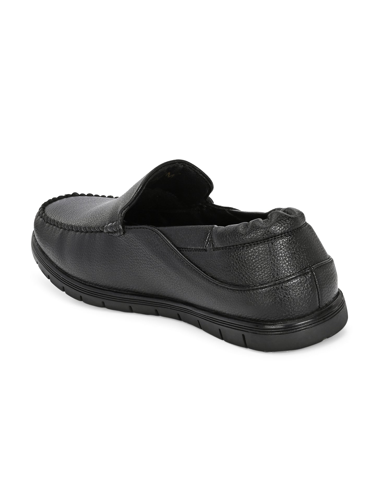 Men’s Premium Textured Leather Comfort Loafers | Elastic-Back Slip-On Moccasins in Jet Black for All-Day Wear