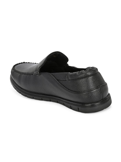 Men’s Premium Textured Leather Comfort Loafers | Elastic-Back Slip-On Moccasins in Jet Black for All-Day Wear