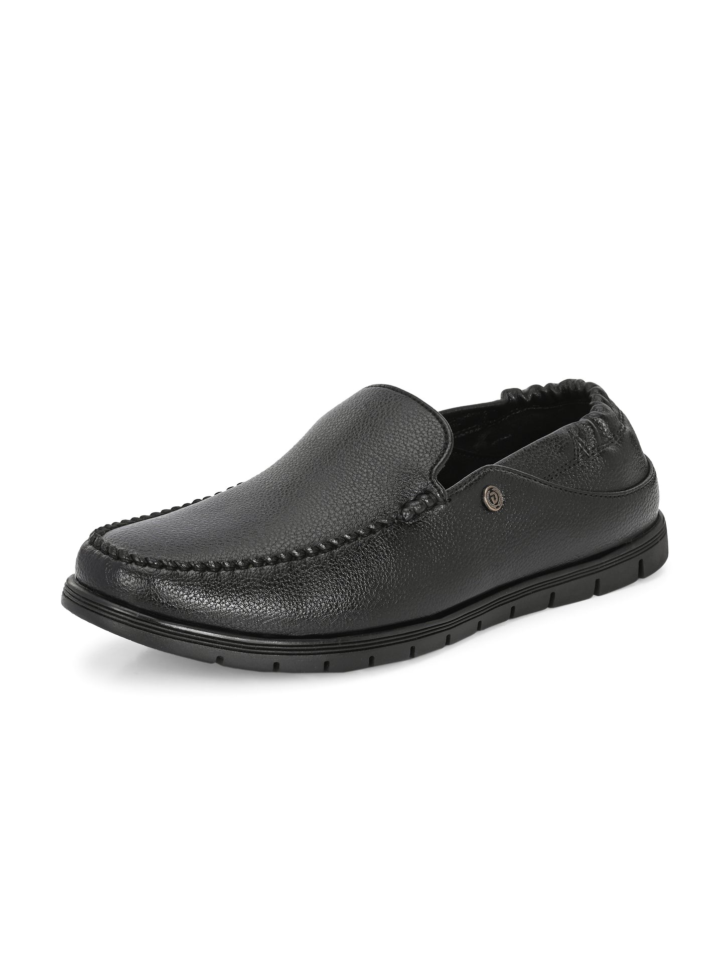 Men’s Premium Textured Leather Comfort Loafers | Elastic-Back Slip-On Moccasins in Jet Black for All-Day Wear