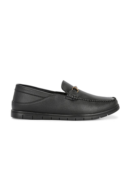 Men’s Premium Textured Leather Horsebit Loafers | Classic Black/Brown Slip-On Moccasins with Gold Metal Accent