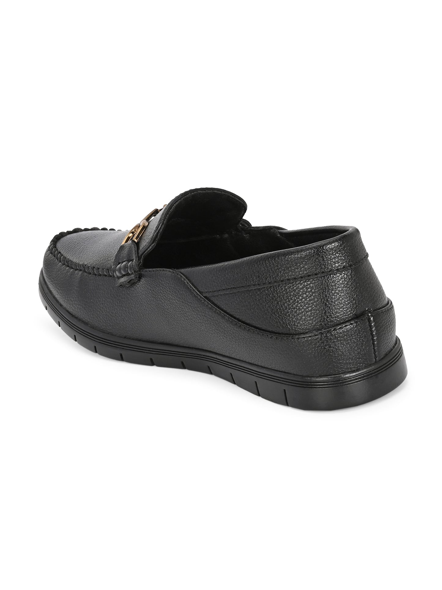 Men’s Premium Textured Leather Horsebit Loafers | Classic Black/Brown Slip-On Moccasins with Gold Metal Accent