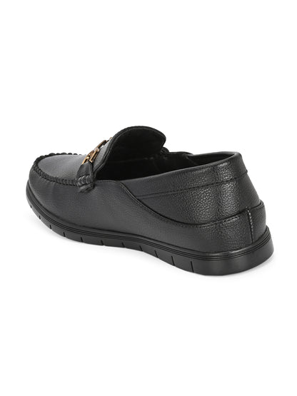 Men’s Premium Textured Leather Horsebit Loafers | Classic Black/Brown Slip-On Moccasins with Gold Metal Accent