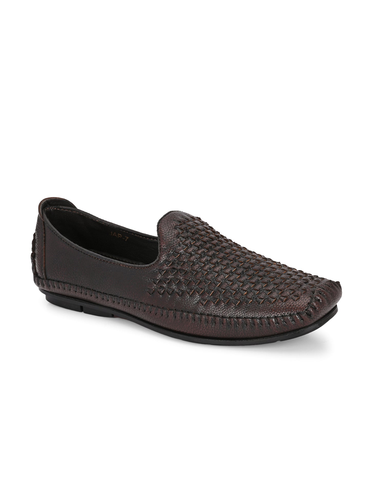 Men’s Premium Woven-Texture Slip-On Loafers | Stylish Coffee Brown Driving Moccasins for Everyday Comfort