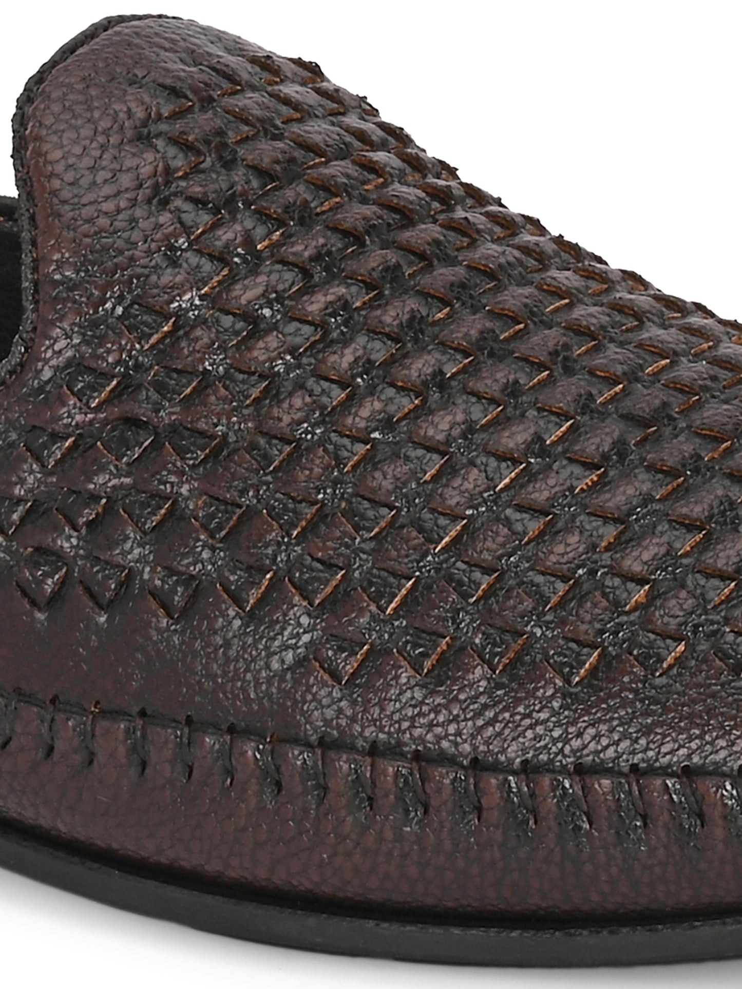 Men’s Premium Woven-Texture Slip-On Loafers | Stylish Coffee Brown Driving Moccasins for Everyday Comfort