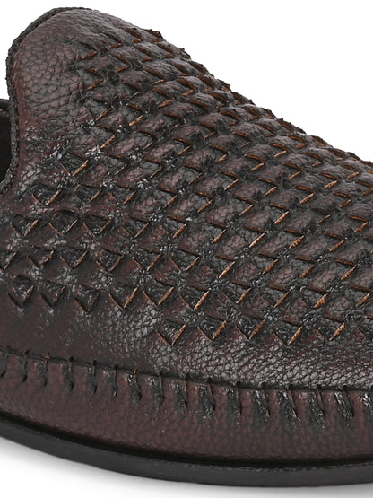 Men’s Premium Woven-Texture Slip-On Loafers | Stylish Coffee Brown Driving Moccasins for Everyday Comfort