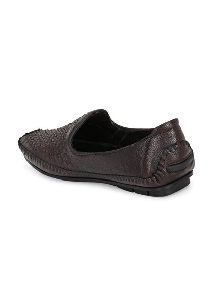 Men’s Premium Woven-Texture Slip-On Loafers | Stylish Coffee Brown Driving Moccasins for Everyday Comfort