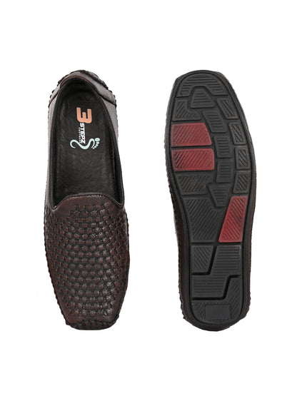 Men’s Premium Woven-Texture Slip-On Loafers | Stylish Coffee Brown Driving Moccasins for Everyday Comfort