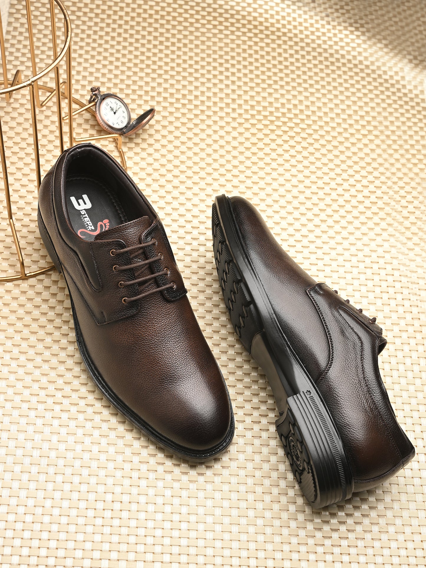 Premium Textured Leather Lace-Up Formal Shoes for Men | Elegant Dark Brown/Black Executive Derby Shoes