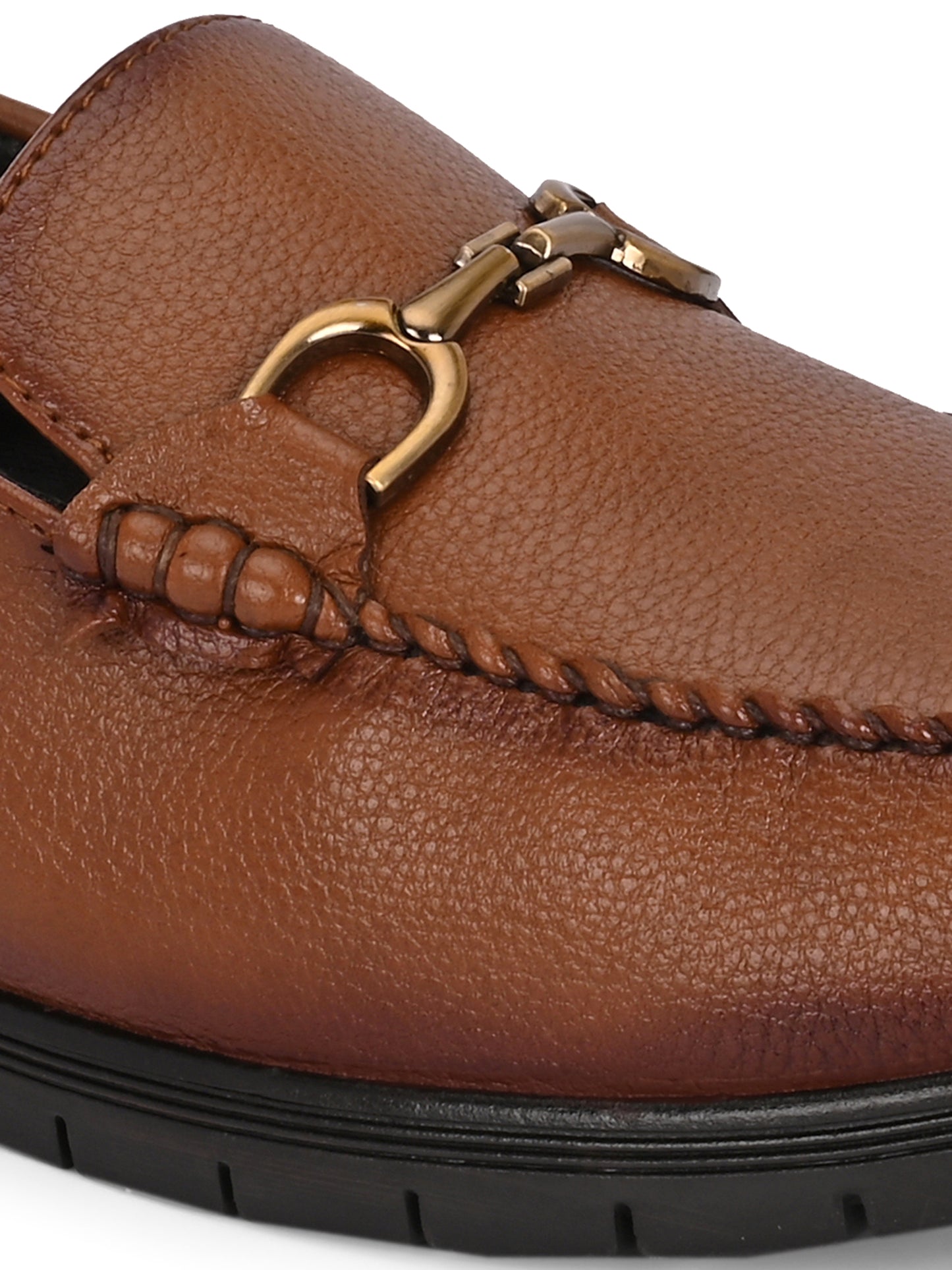 Men’s Premium Textured Leather Horsebit Loafers | Classic Black/Brown Slip-On Moccasins with Gold Metal Accent