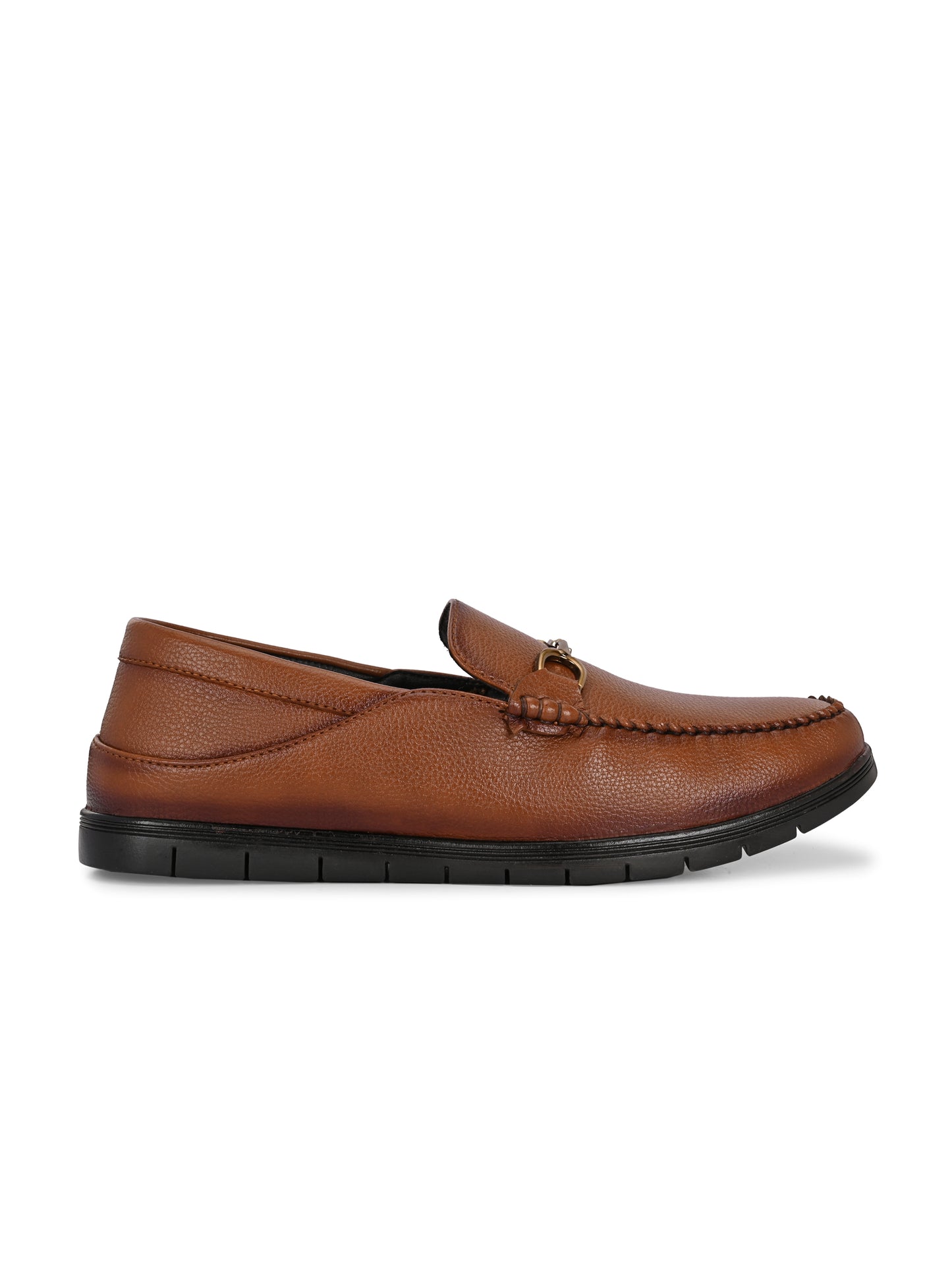 Men’s Premium Textured Leather Horsebit Loafers | Classic Black/Brown Slip-On Moccasins with Gold Metal Accent