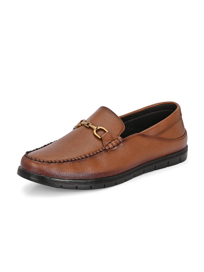 Men’s Premium Textured Leather Horsebit Loafers | Classic Black/Brown Slip-On Moccasins with Gold Metal Accent