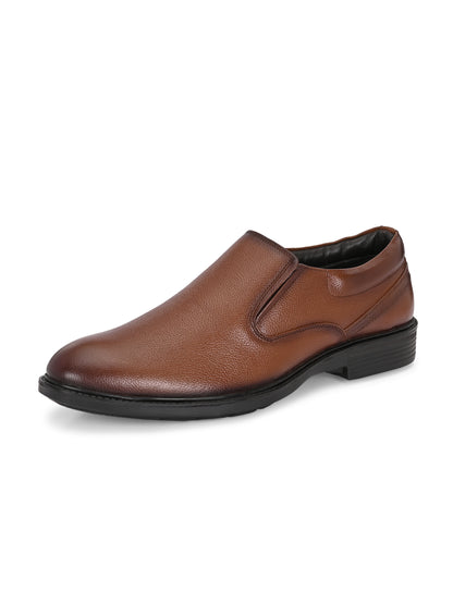 Premium Textured Leather Slip-On Formal Shoes for Men | Stylish Tan/Black Business Casual Loafers