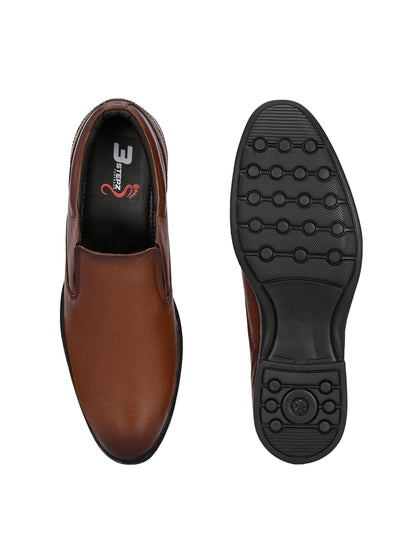 Premium Textured Leather Slip-On Formal Shoes for Men | Stylish Tan/Black Business Casual Loafers