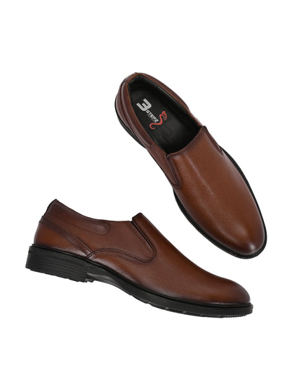 Premium Textured Leather Slip-On Formal Shoes for Men | Stylish Tan/Black Business Casual Loafers