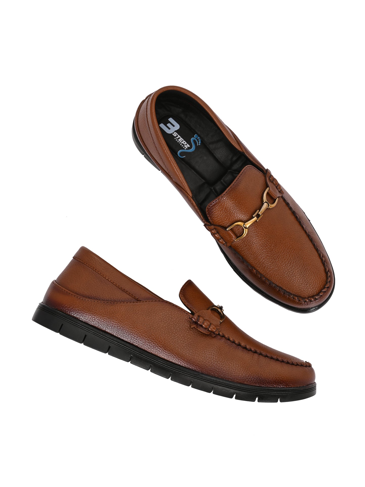 Men’s Premium Textured Leather Horsebit Loafers | Classic Black/Brown Slip-On Moccasins with Gold Metal Accent