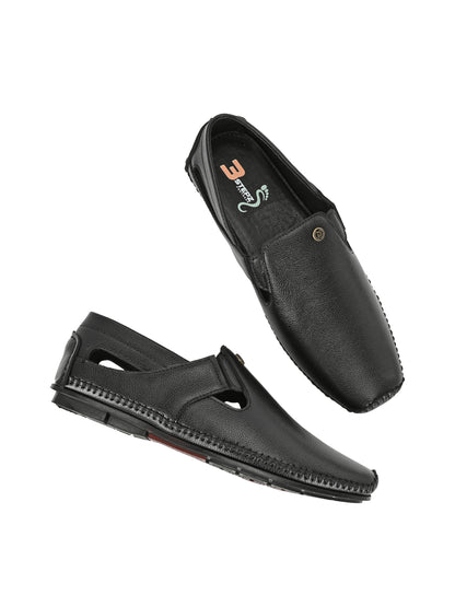 Men’s Premium Black Textured Sandal| Breathable Slip-On Casual Moccasins for Everyday Comfort
