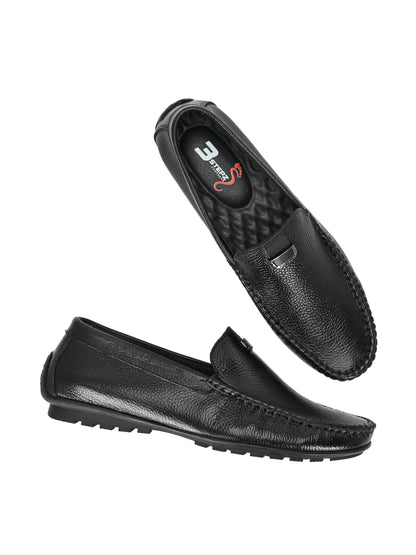 Men's Classic Black Pebbled Leather Driving Loafers