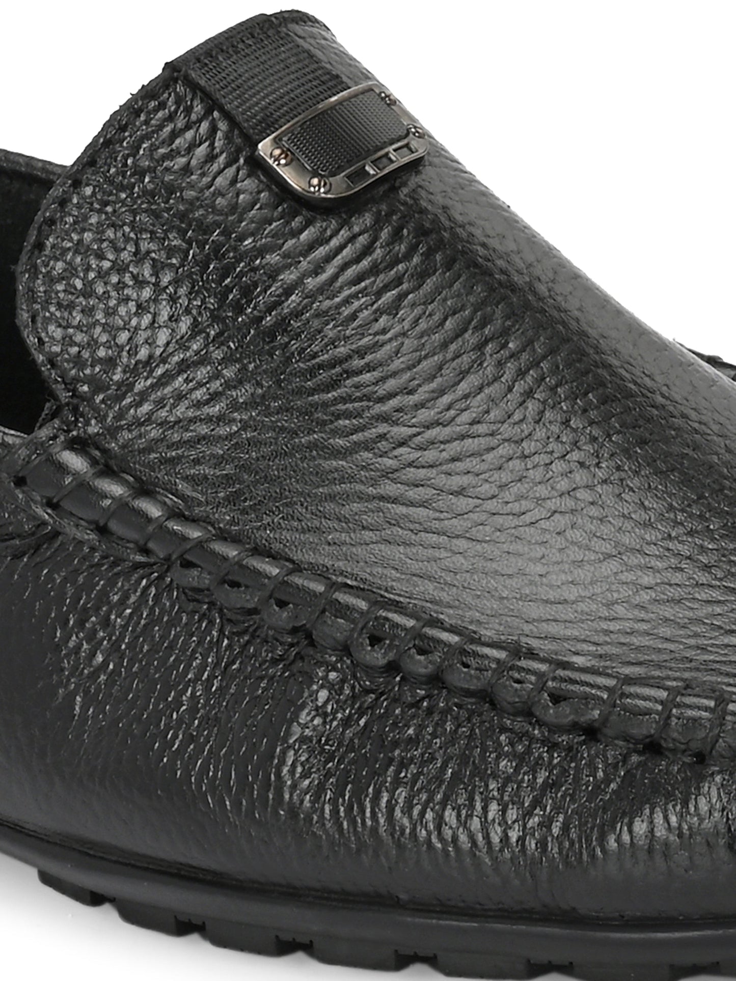 Men's Classic Black Pebbled Leather Driving Loafers