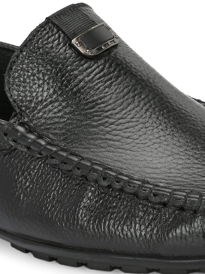 Men's Classic Black Pebbled Leather Driving Loafers