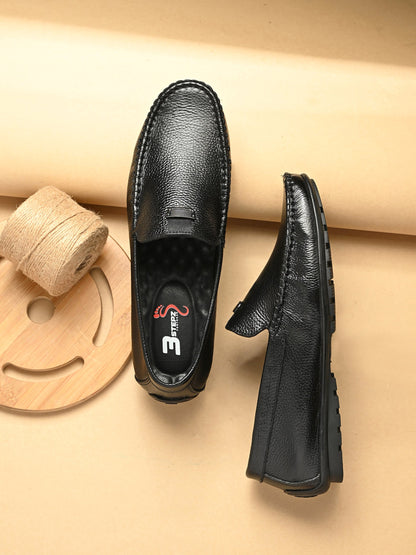 Men's Classic Black Pebbled Leather Driving Loafers