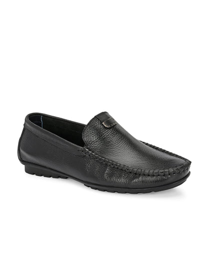 Men's Classic Black Pebbled Leather Driving Loafers