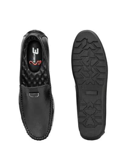 Men's Classic Black Pebbled Leather Driving Loafers