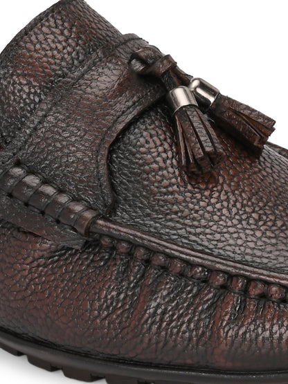 Premium Handcrafted Brown Leather Tassel Loafers for Men