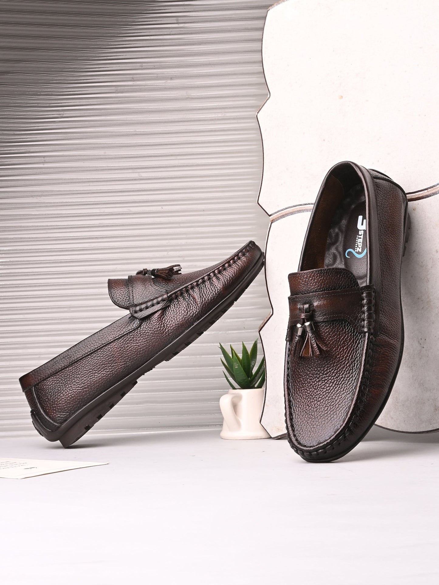 Premium Handcrafted Brown Leather Tassel Loafers for Men