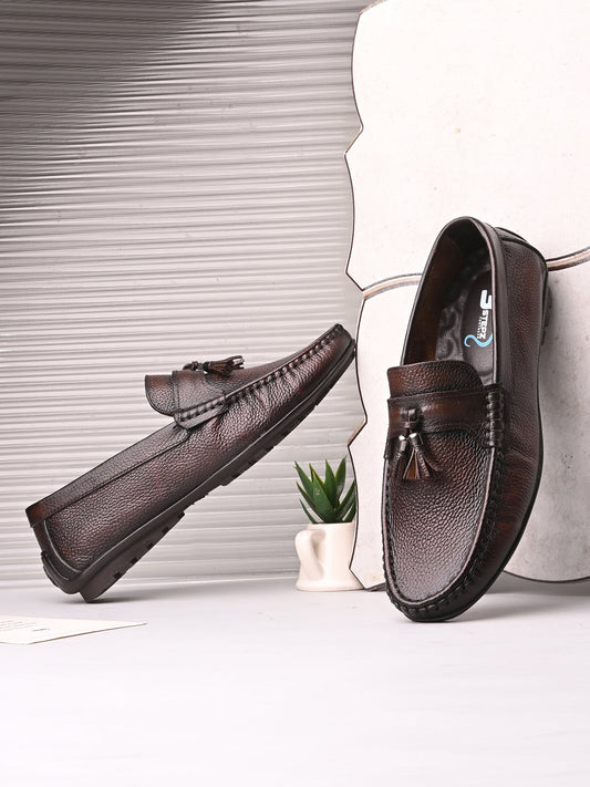 Premium Handcrafted Brown Leather Tassel Loafers for Men