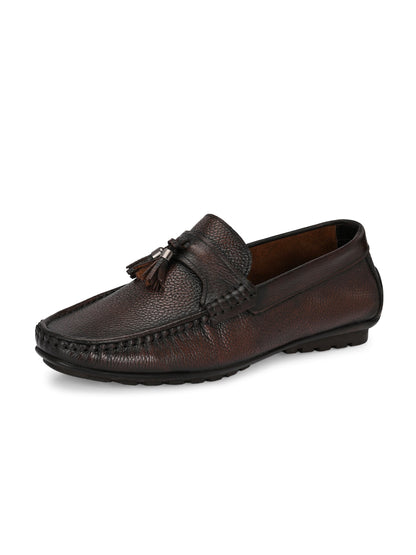 Premium Handcrafted Brown Leather Tassel Loafers for Men