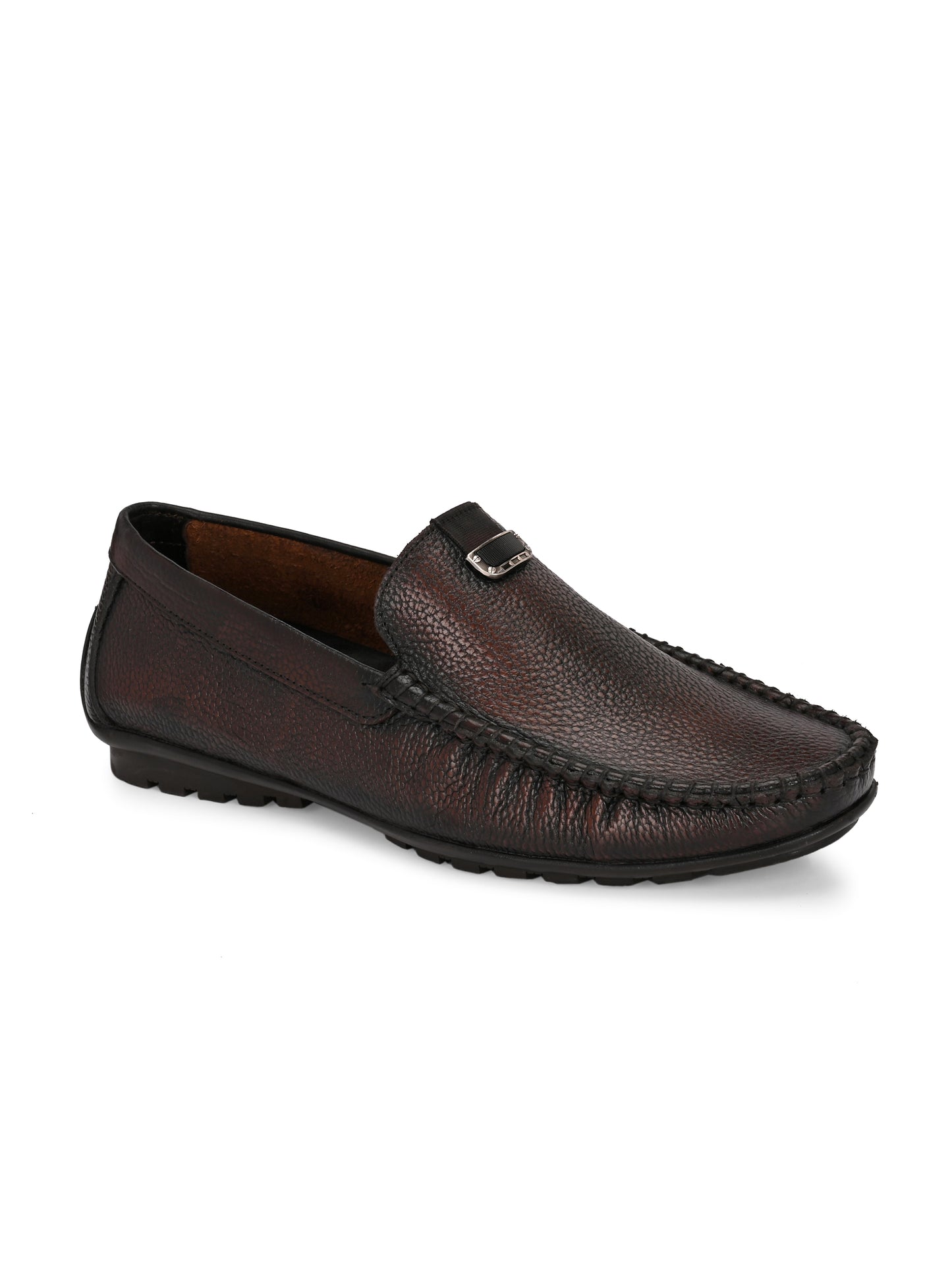 Men's Classic Pebbled Leather Driving Loafers in Brown and Black