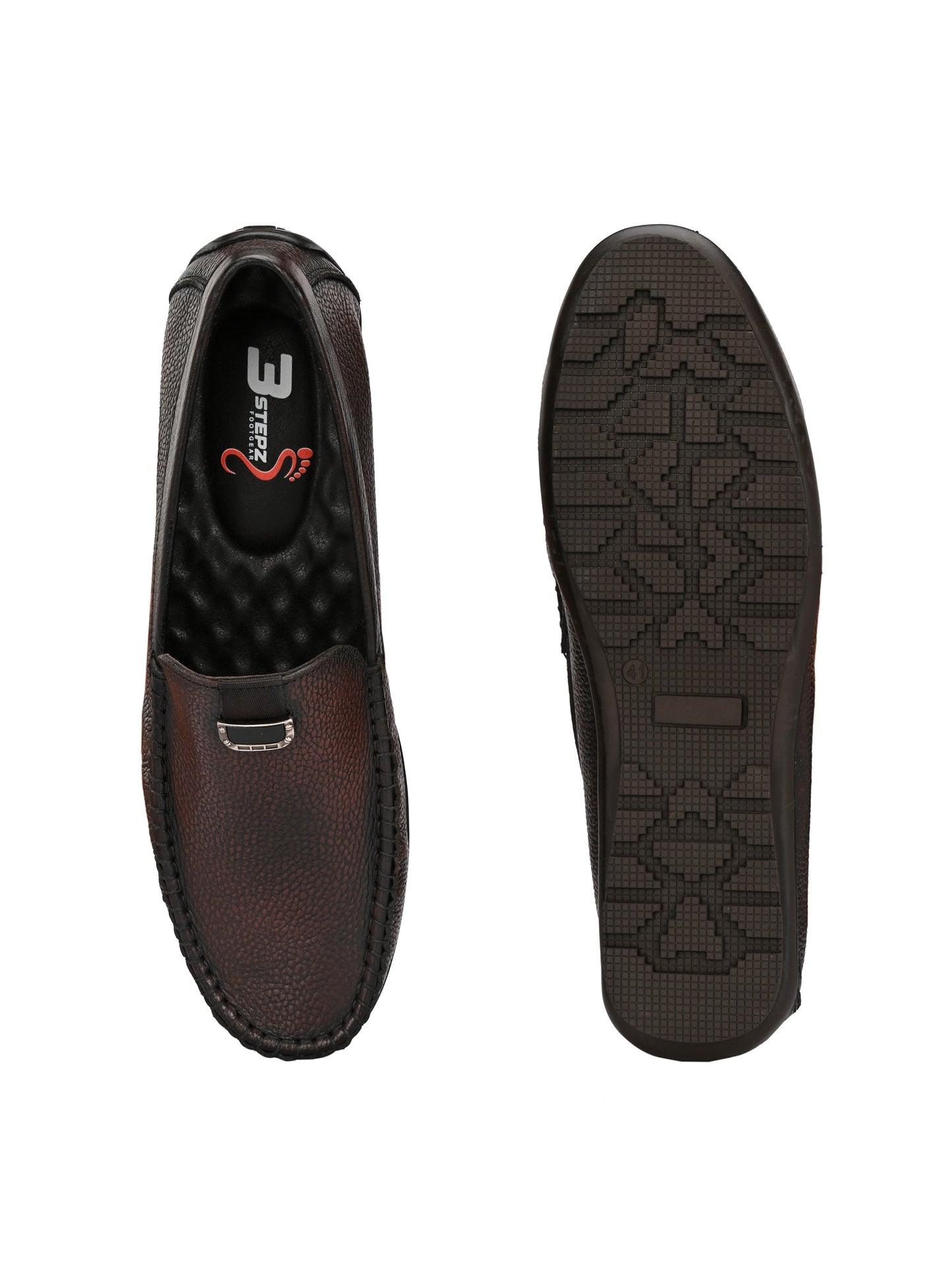 Men's Rich Brown Pebbled Leather Driving Loafers with Metal Accent