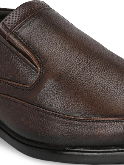 Classic Smart Brown Genuine Leather Slip-On Shoes for Men
