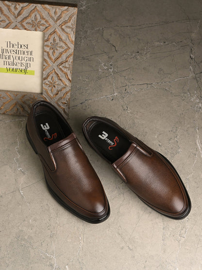 Classic Smart Brown Genuine Leather Slip-On Shoes for Men