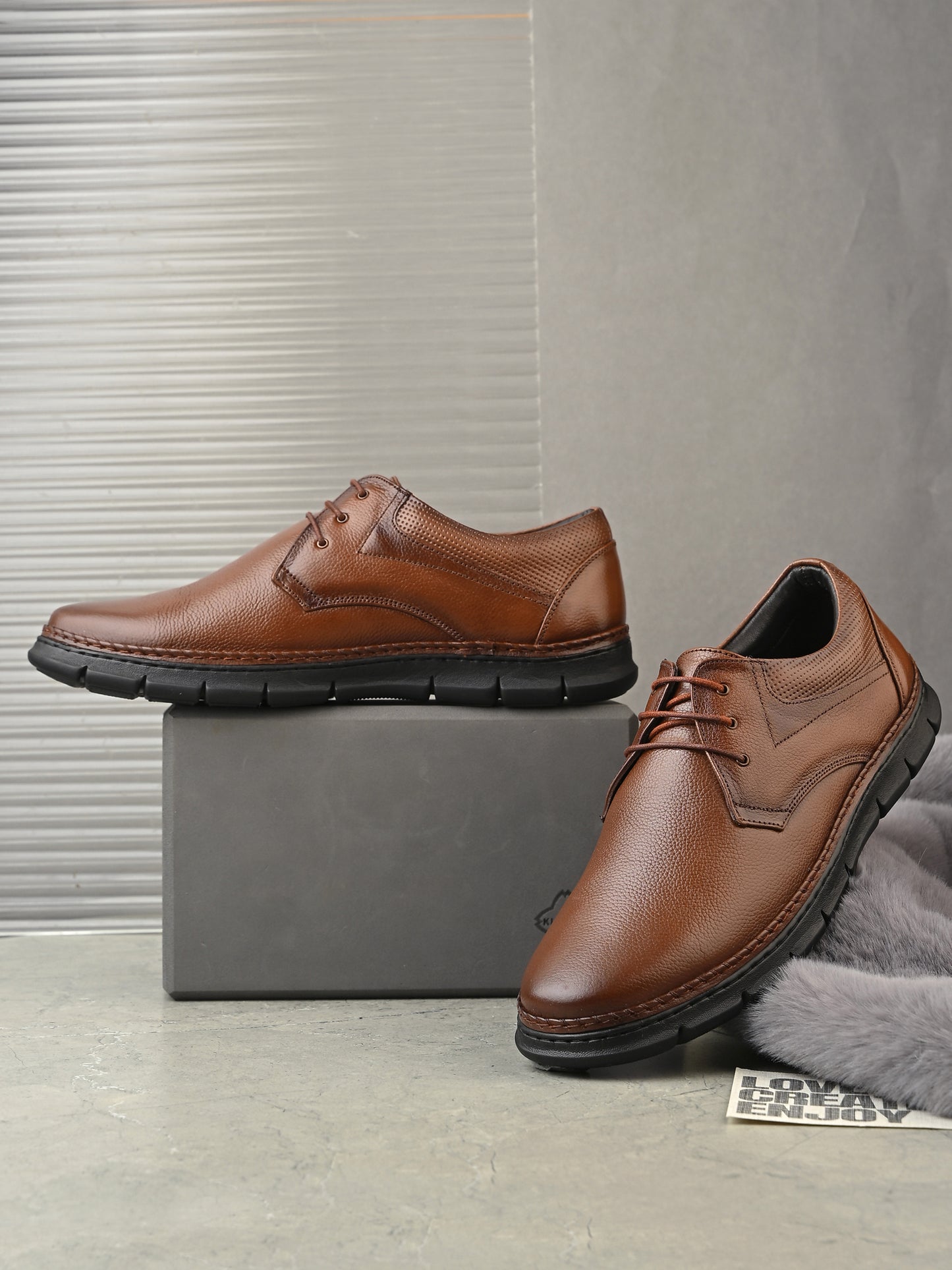 Classic Brown Genuine Leather Lace-Up Shoes for Men