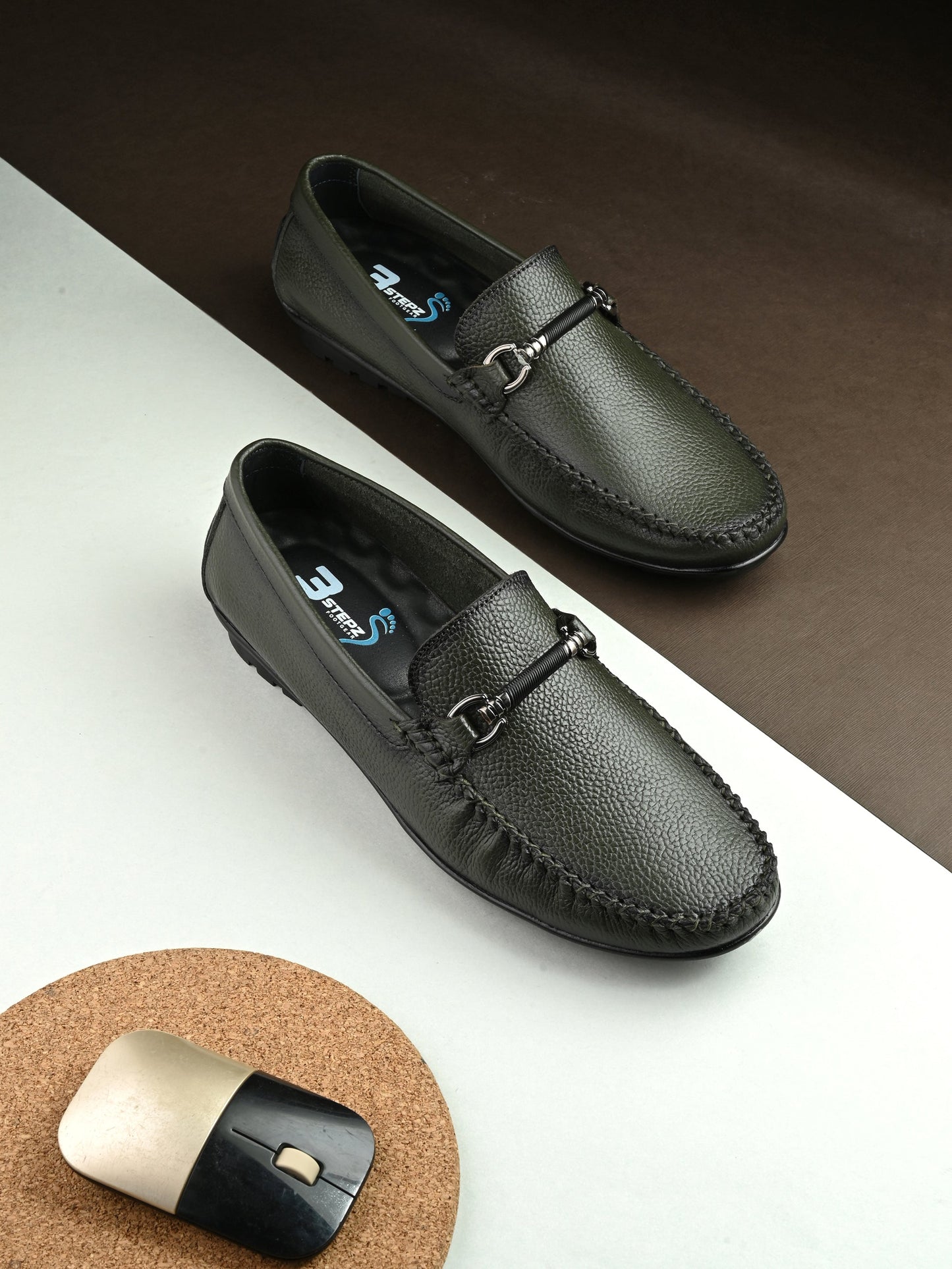 Premium dark Green Leather Loafers for Men